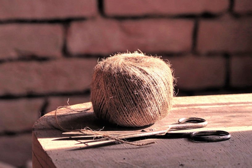 ball of twine and scissors for February kitchen garden