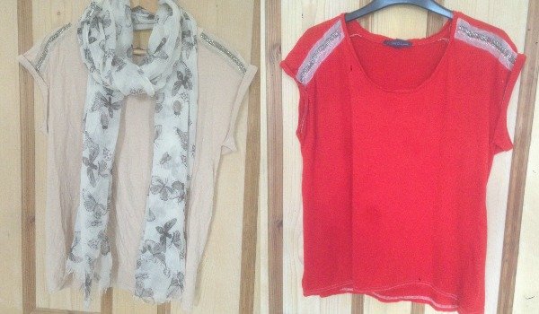 beige top dyed dylon coral red