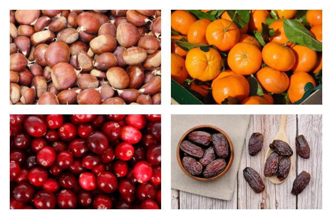 British Seasonal Food in December homegrown and imported fruit and nuts