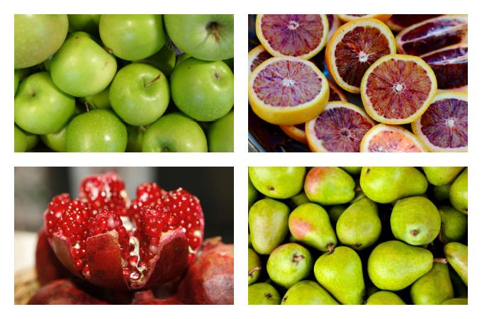 British seasonal food in January fruit UK and imported