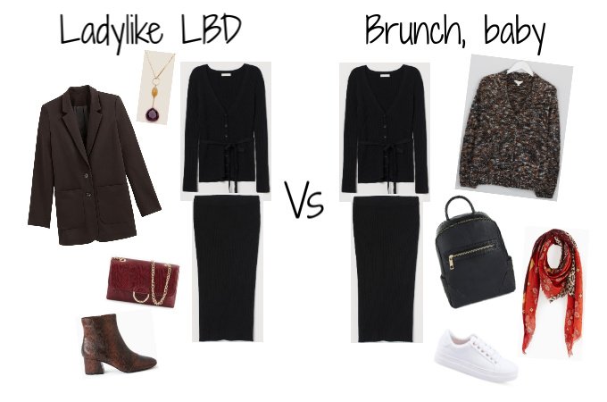 capsule wardrobe winter 2019 black cardigan skirt coords