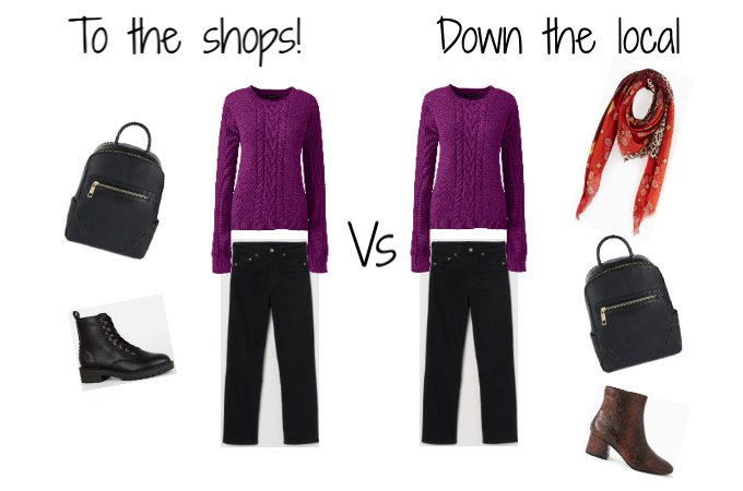 capsule wardrobe winter 2019 purple jumper black jeans