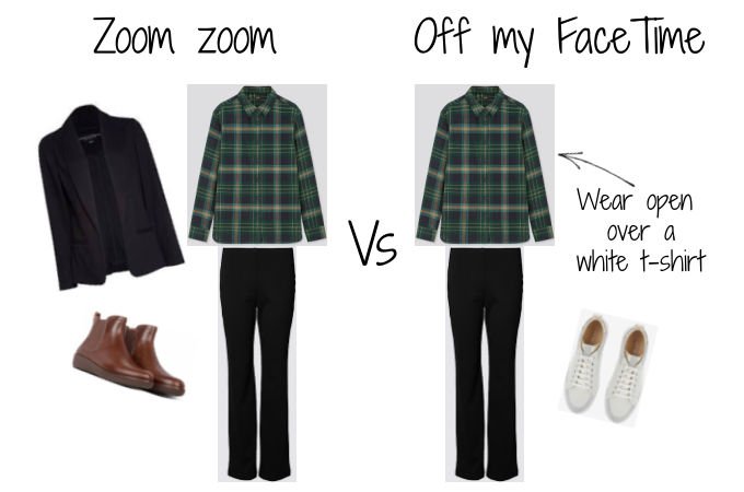 capsule wardrobe winter 2020 AW2020 check shirt plaid black trousers joggers outfit ideas