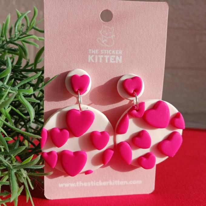 Circular Polymer Clay Heart Earrings
