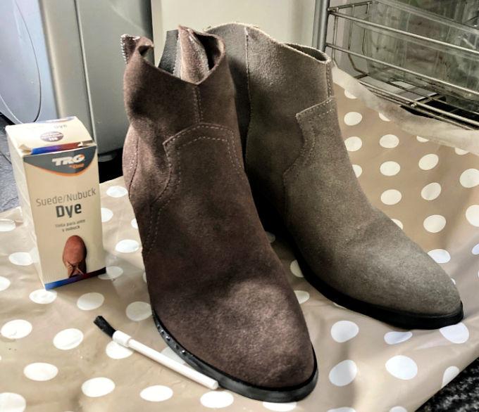 Dyed suede boots before and after