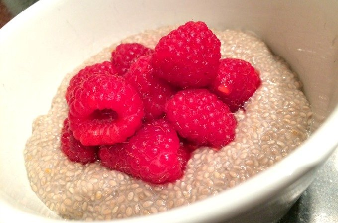 Empty the freezer challenge Week 1 coconut chia pudding with raspberries