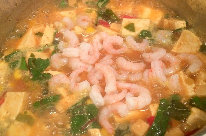 Empty the freezer challenge Week 1 prawns in miso and ginger broth