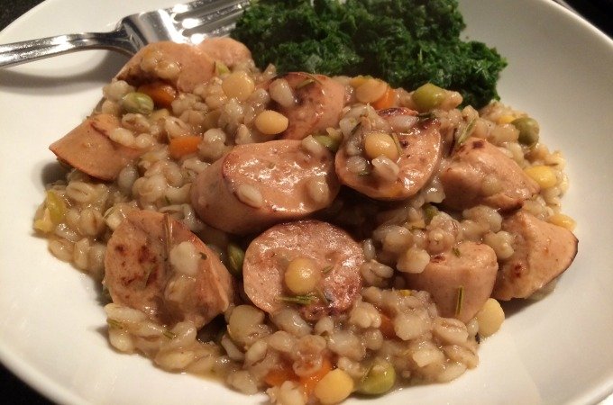 Empty the freezer challlenge Week 1 vegetarian sausage casserole with pearl barley