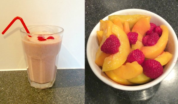 Empty the Storecupboard Challenge 2016 flax breakfast smoothie peach pancake filling