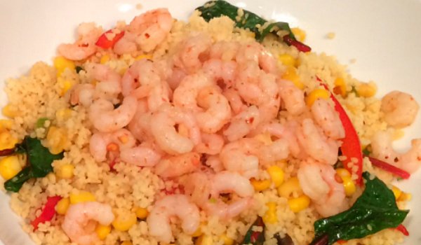 Empty the Storecupboard Challenge 2016 garlic chilli prawns with vegetable cous cous Penny Golightly