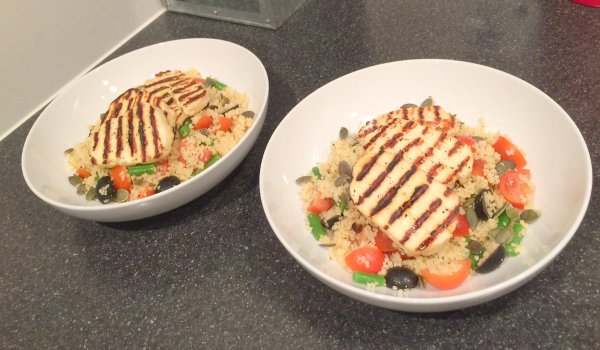 Empty the Storecupboard Challenge 2016 Week 7 tomato and bean cous cous with halloumi Penny Golightly