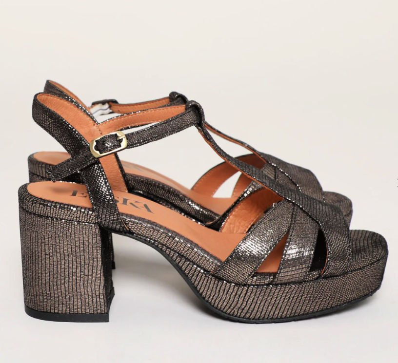 Esska Charlie Anthracite Metallic Leather Heeled Sandals