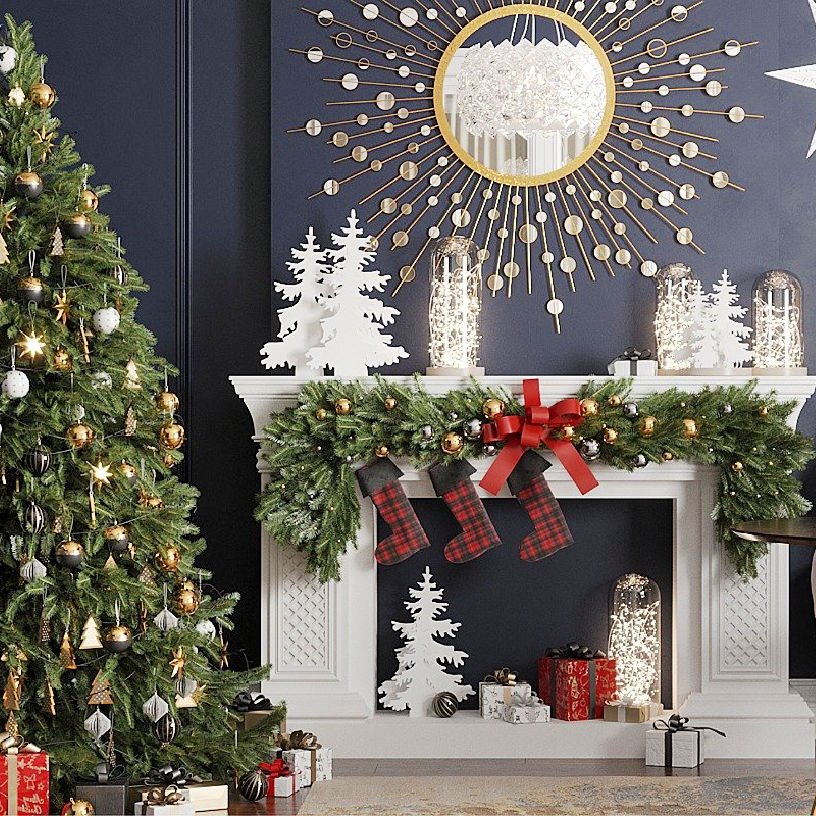 fireplace with stockings on Christmas Eve