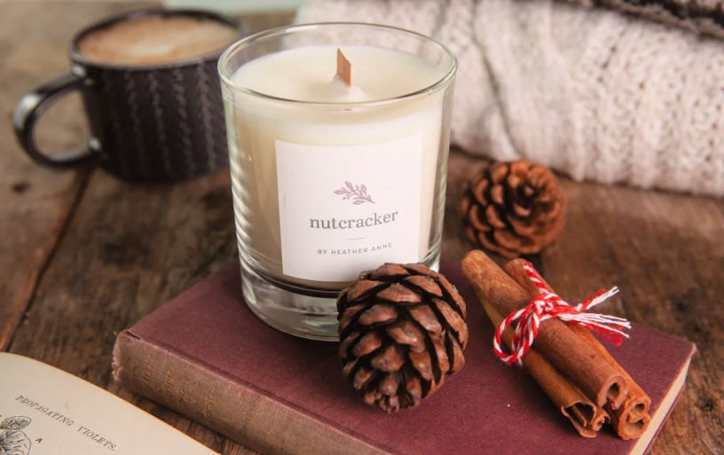Heather Anne Home Fragrance large wood wick candle in Nutcracker fragrance