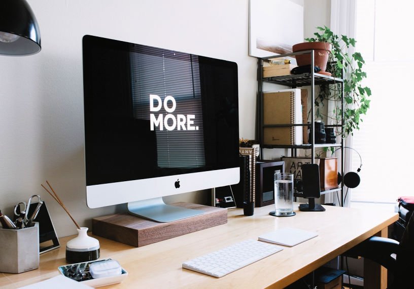 home office declutter desk and shelves contemporary