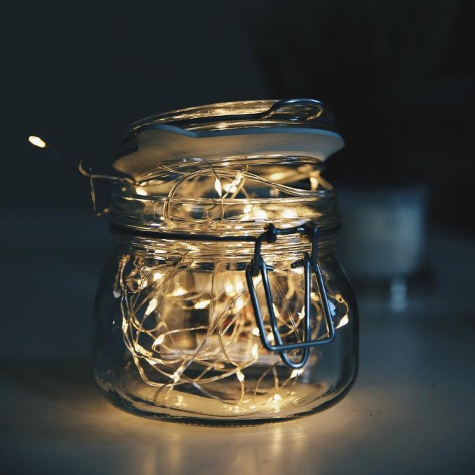 Homemade lantern with string of lights