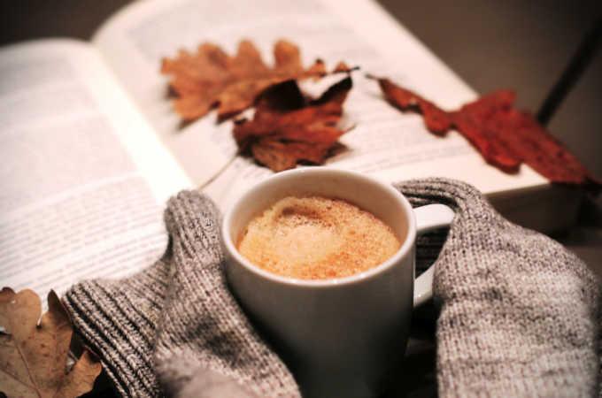 Hot coffee Autumn jumper and a good book