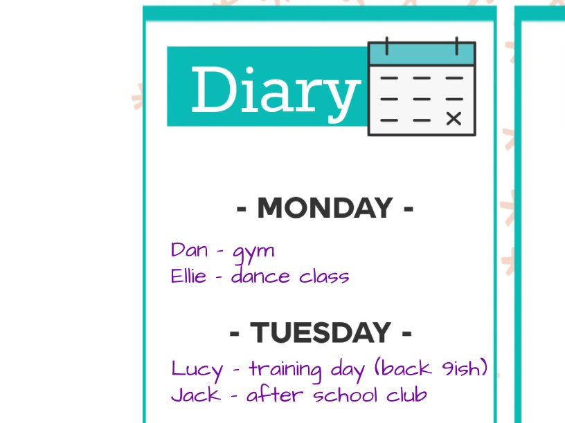 check your diary then make a menu plan