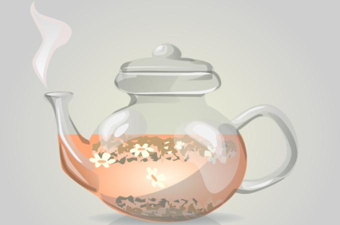 January hot tea in a teapot