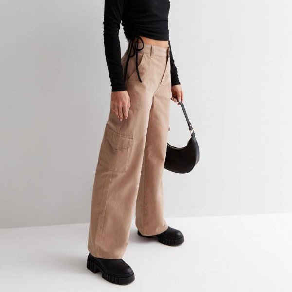 New Look high waist wide leg cargo trousers petite fit