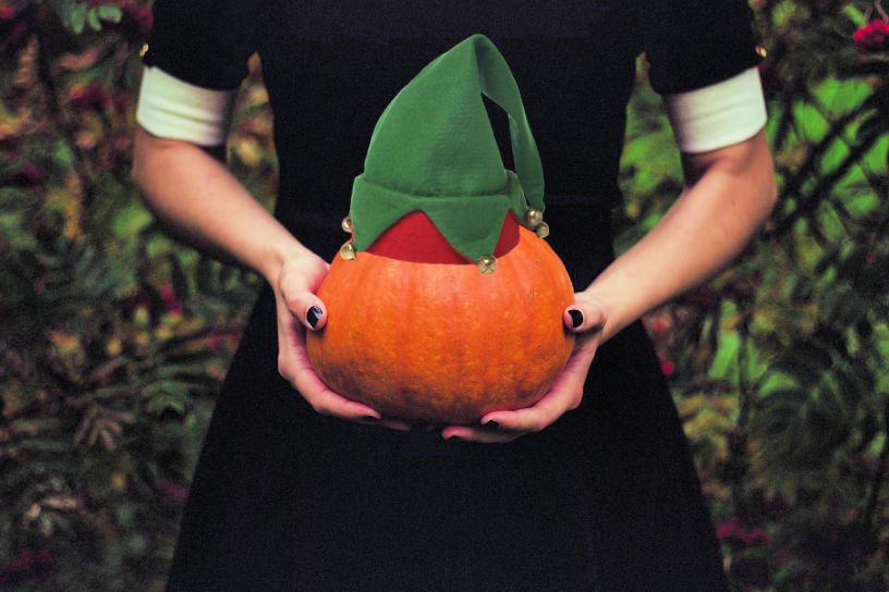 Christmas prep in October spooky elf pumpkin
