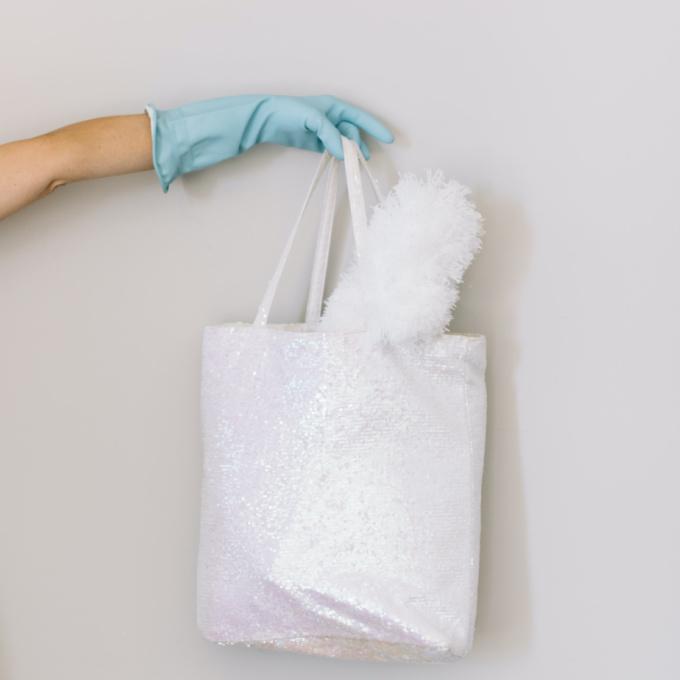rubber glove and duster