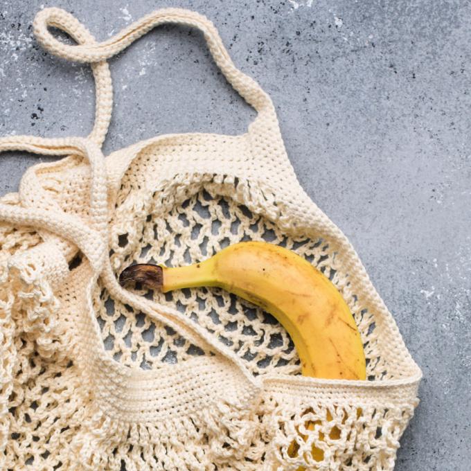 shopping bag and a sad banana