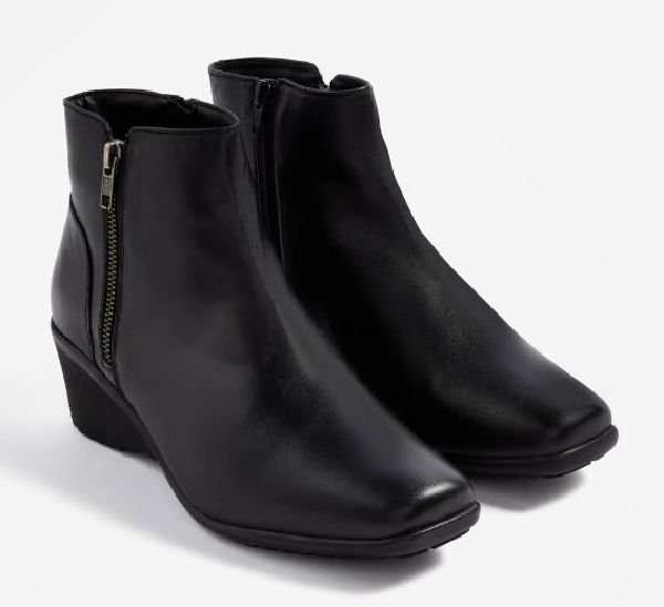 Soleflex black leather boots square toe wedge heel cheap Autumn shoes