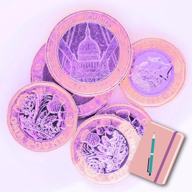 Tenner Week challenge tips pound coins and notebook and pen