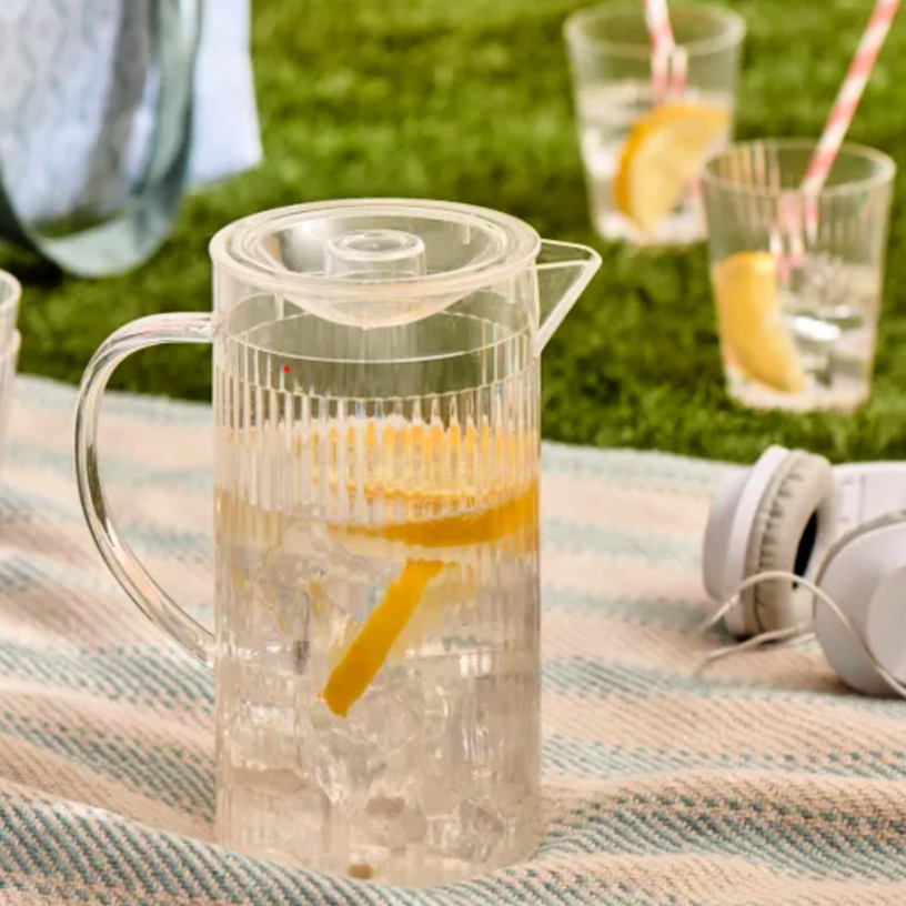 Dunelm ribbed clear acrylic jug and matching tumblers